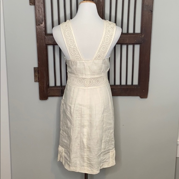 CALYPSO CREAM LINEN CROCHET SLEEVELESS DRESS SZ M - Picture 4 of 7